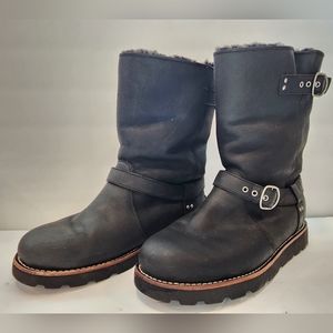 UGG Noira Leather Pull-On Boots 1001733 Black Snow Cold Weather